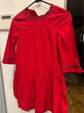 Hanna Andersson Dress Girl's 10 cm Red ¾ Sleeve Swiss Dots Floral Trim Cotton